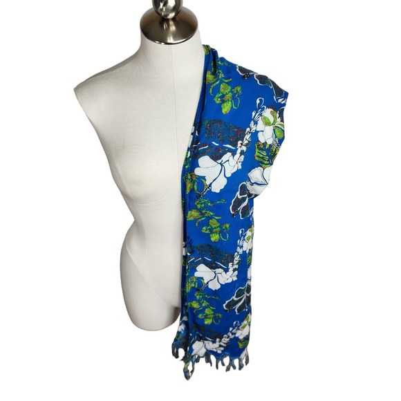Hibiscus Collection Hawaii Scarf‎ Tropical Floral Blue Green White - Picture 5 of 9